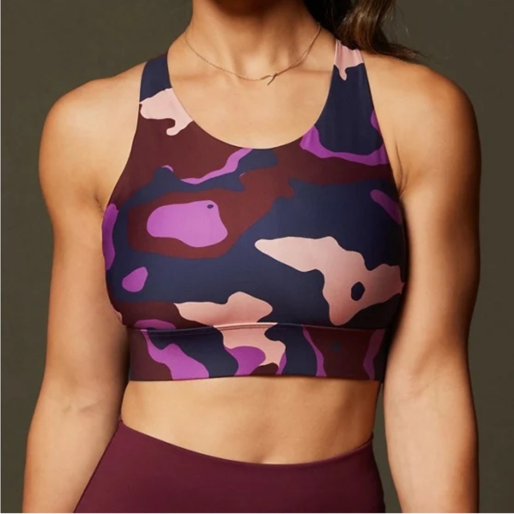 Fabletics Navy Purple Pink Camo High-Neck Sports Bra